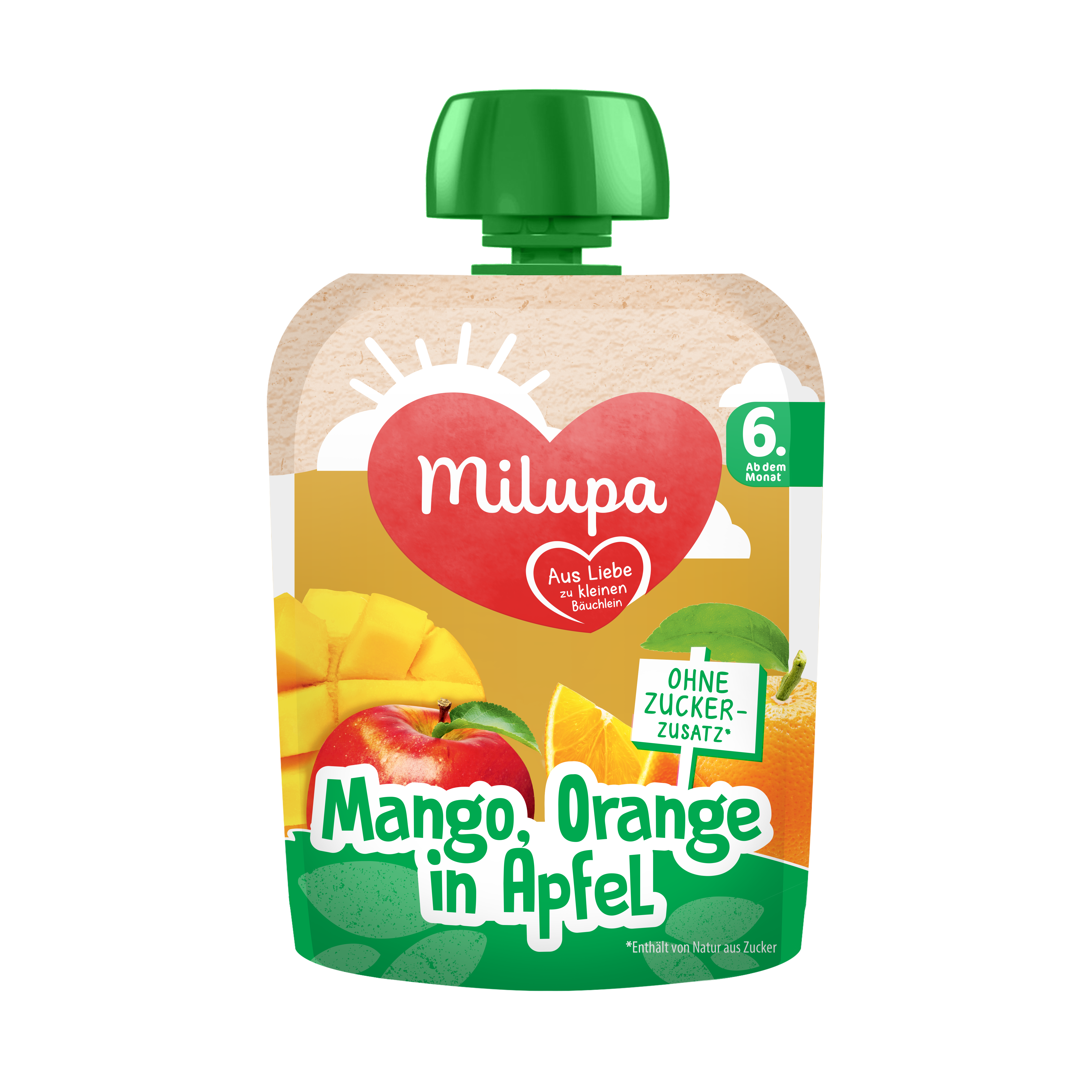 Quetschbeutel Mango, Orange in Apfel