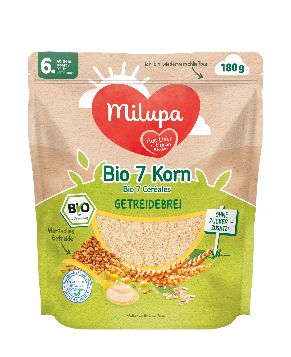 Milupa Packshot Bio 7 Korn Getreidebrei ab dem 6 Monat 180g AT